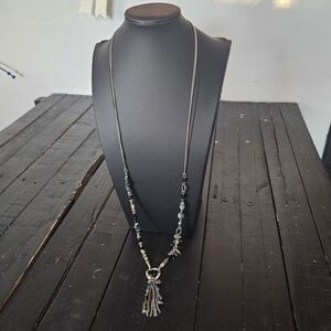 Maurices Long Silver and Black Beaded Tassel Women's Necklace Jewelry